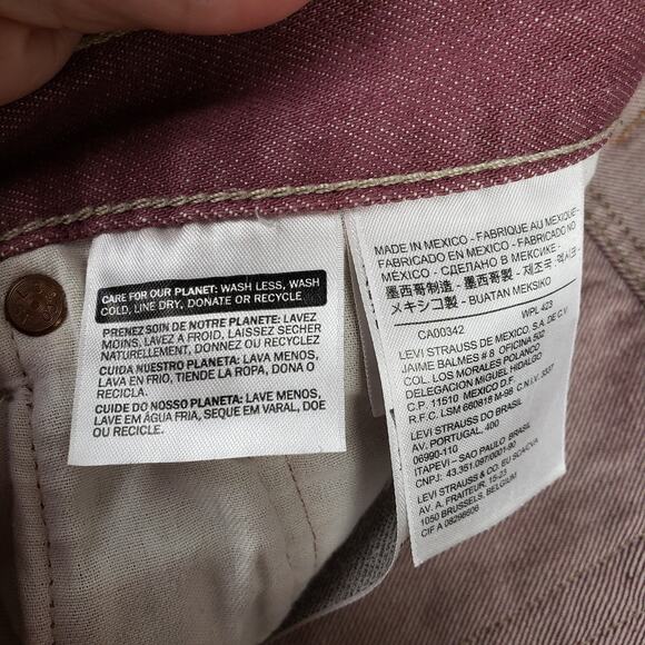 Levi's Men's Size 46 501 Cropped Jeans Dusty Brick Red Button Fly Original Fit - Picture 7 of 12